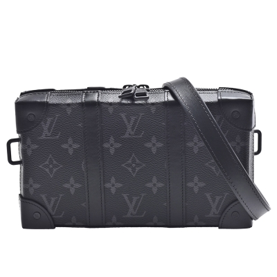 LV Louis Vuitton路易威登 M69838 SOFT TRUNK系列經典Eclipse帆布印花拉鍊斜背方包(黑色)