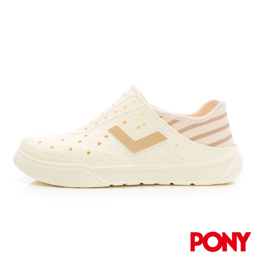 【PONY】★網路獨家★ENJOY 輕量洞洞鞋 經典條紋系列 室內 拖鞋 雨鞋 水鞋 可踩後跟 中性款 多色可選 (米棕)