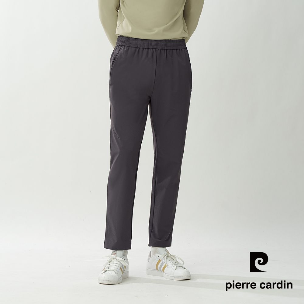 pierre cardin 皮爾卡登 男女款 防潑水輕薄機能彈力休閒長褲(多色任選) (男款-深灰色)