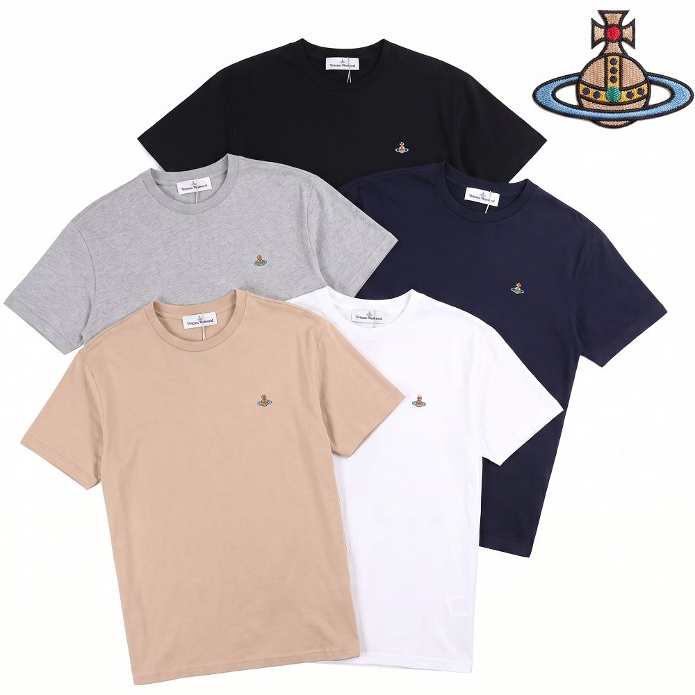 Vivienne Westwood Classic 男女可穿 刺繡星球標誌純棉短袖T恤 TEE-多色可選 (黑色)