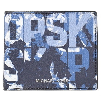 MICHAEL KORS COOPER 西部做舊風格印花八卡短夾(深藍)