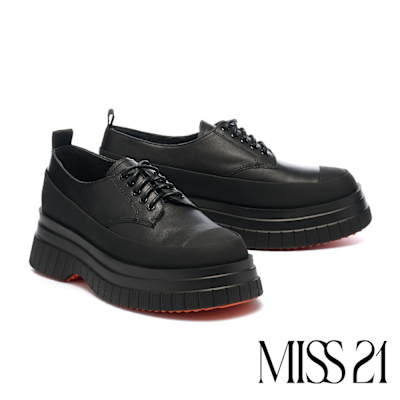 厚底鞋 MISS 21 Y3K少女純色異材質綁帶大頭厚底鞋-黑