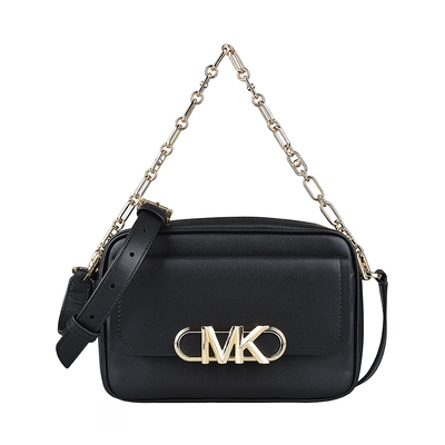 MK MICHAEL KORS Parker 金字LOGO牛皮飾拉鍊手提斜揹包(中/黑)