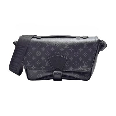 LOUIS VUITTON路易威登 LV M46685經典Montsouris系列Monogram Eclipse帆布梯形郵差包/斜背包(黑灰)