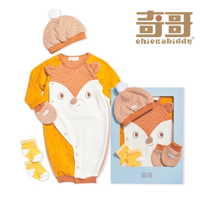 奇哥官方旗艦 Chic a Bon 可愛麋鹿妙妙裝/連身衣4件組禮盒 3-6個月(妙妙裝+帽子+手套+襪子 彌月禮 附提袋)
