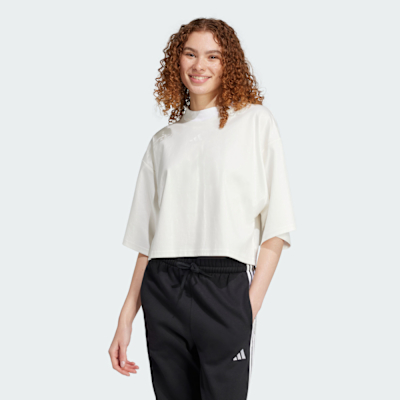 ADIDAS 愛迪達 阿迪達斯 寬版 穿搭 女 休閒上衣 短袖上衣- 米白 W CE Q2 TEE- JF3404