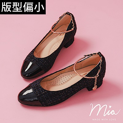 ANNSTAR 子芯Mia聯名-輕法小香風可拆愛心鏈條娃娃鞋3cm-黑(版型偏小)