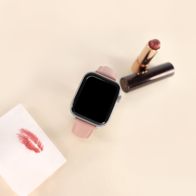Apple Watch 全系列通用錶帶 蘋果手錶替用錶帶 細緻柔軟 真皮錶帶 櫻花粉色