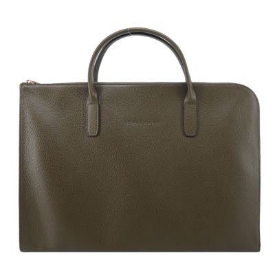LONGCHAMP LE FOULONNÉ系列牛皮手提公事包(小/酸豆綠)