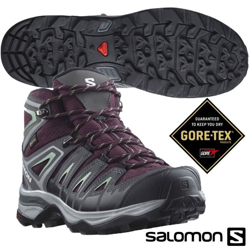 索羅門SALOMON 女X Ultra Pioneer Mid GTX 防水透氣耐磨中筒登山鞋_酒