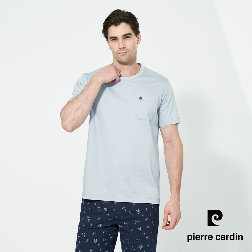 pierre cardin 皮爾卡登 男款 抗菌素色短袖圓領上衣-水藍色(5257284-33)