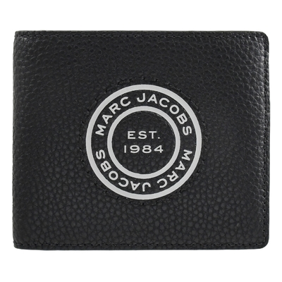 MARC JACOBS 圓牌LOGO皮革對開式短夾(黑)