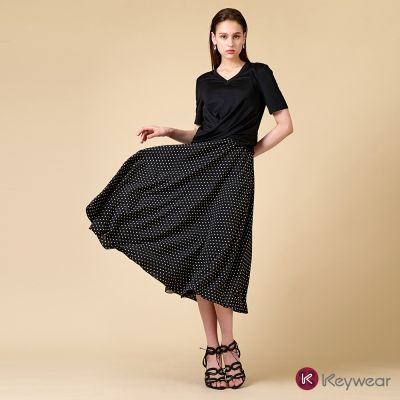 KeyWear奇威名品 法式優雅短袖洋裝-黑色