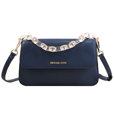 MICHAEL KORS SOFIA皮革材質翻蓋兩用鍊帶肩背包(深藍)