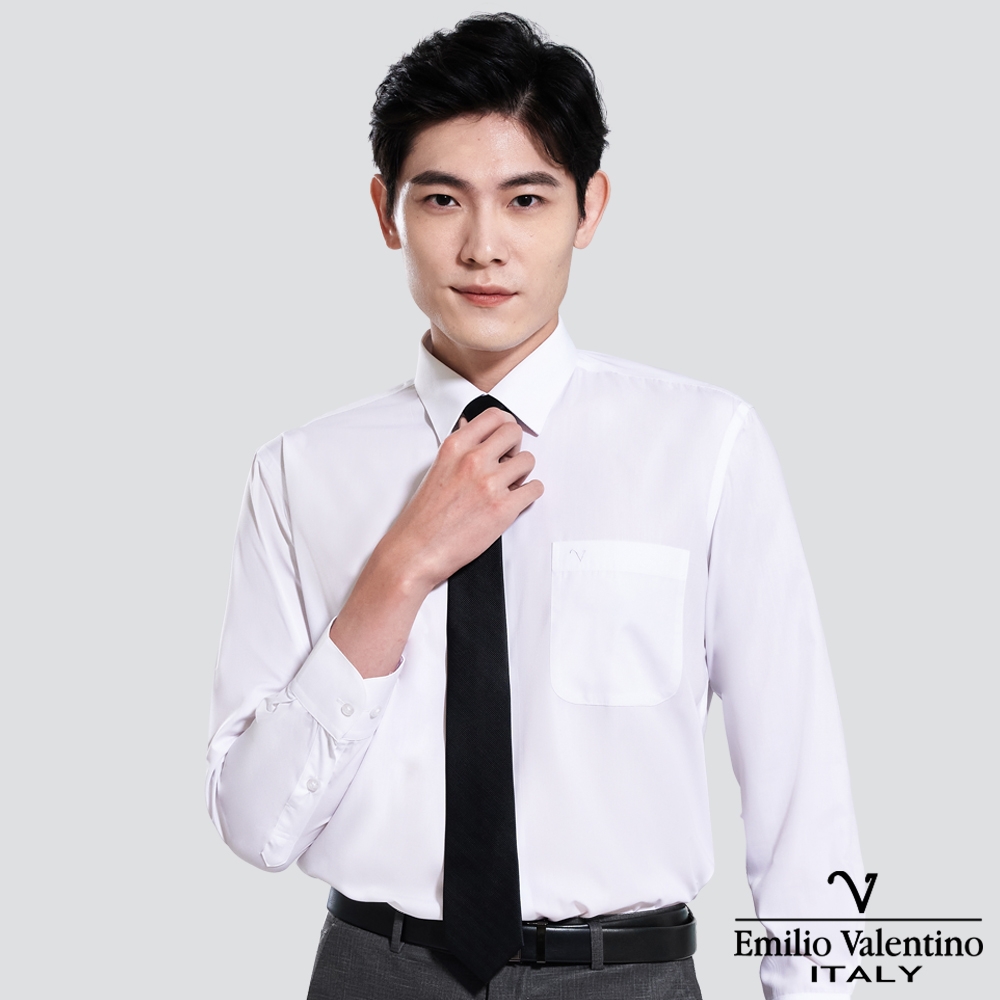 Emilio Valentino 范倫提諾仿天絲素面長袖襯衫-三色任選 (白)