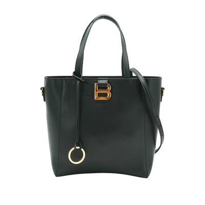 BALENCIAGA巴黎世家 Balenciaga 巴黎世家 Hourglass 牛皮仿舊金釦手提兩用托特包-小(810415-黑)