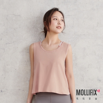 Mollifix 瑪莉菲絲 後交叉挖背短版運動背心 (粉) 暢貨出清