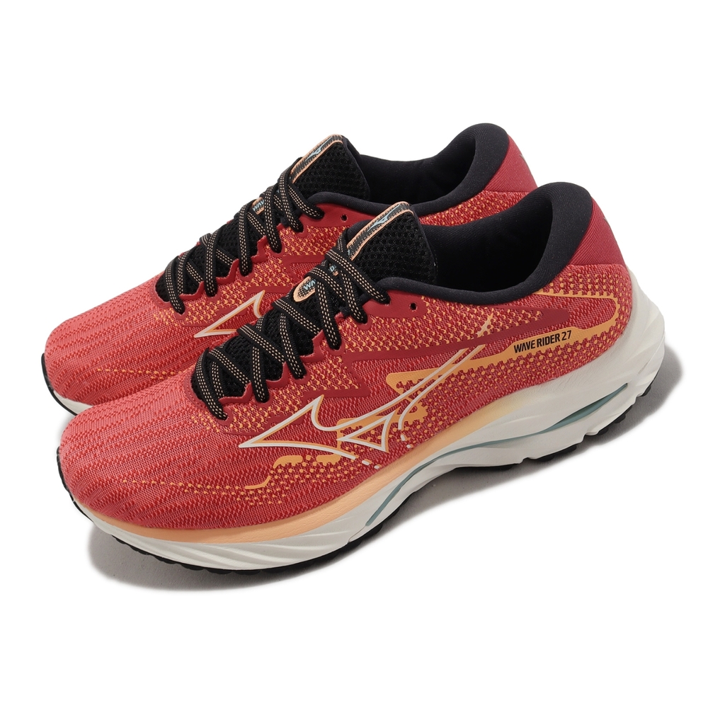 Mizuno 慢跑鞋Wave Rider 27 男鞋橘紅避震運動鞋路跑美津濃J1GC2303-07