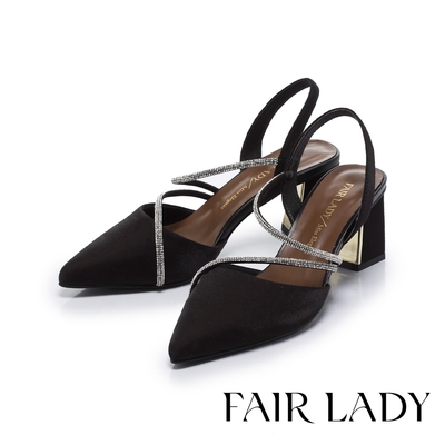FAIR LADY 優雅小姐 魅力輕奢碎鑽繞帶尖頭高跟鞋 黑 (4M2746)