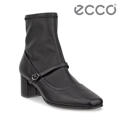 ECCO SHAPE 35 SQUARED 型塑摩登繫帶粗跟皮革踝靴 女鞋 黑色