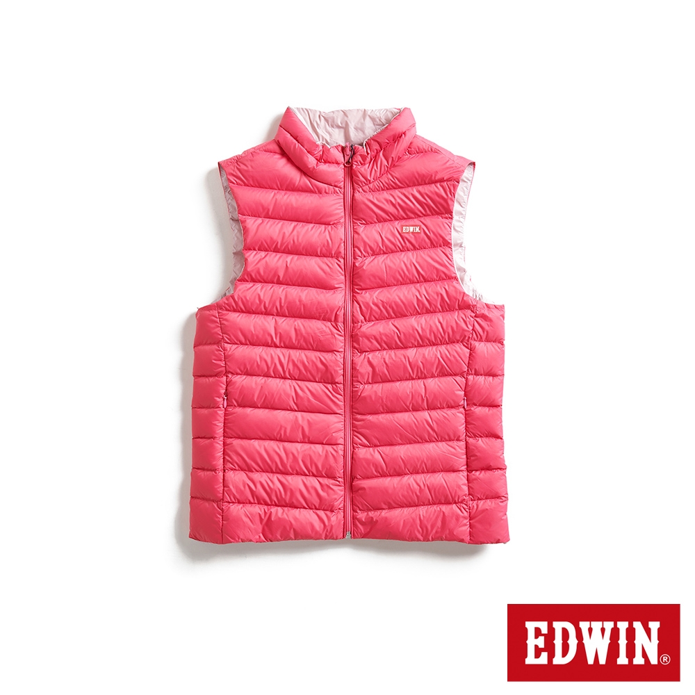 EDWIN 女裝 超輕量雙面穿羽絨背心-桃紅色