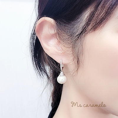 【焦糖小姐 Ms caramelo】925純銀鍍K白 12MM 貝珠珍珠耳環