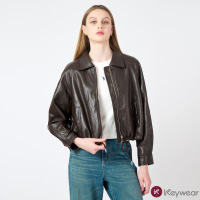 KeyWear奇威名品 網路獨家摩登復古皮革短版長袖外套(共2色)-咖啡色