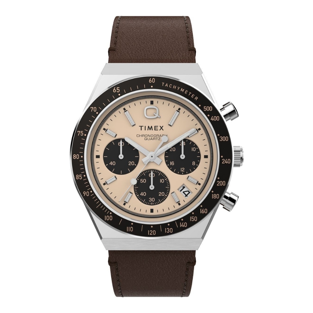 TIMEX  天美時 QTimex  40毫米三眼計時皮革腕錶(香檳金x棕TXTW2W51800)