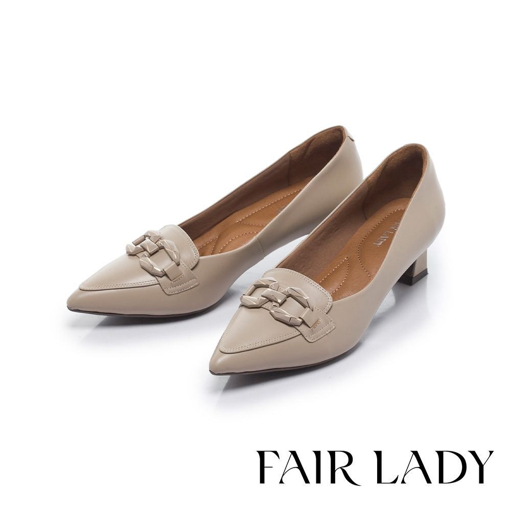 FAIR LADY 芯太軟 時髦鏈條尖頭小貓中跟樂福鞋 可可 (603060)
