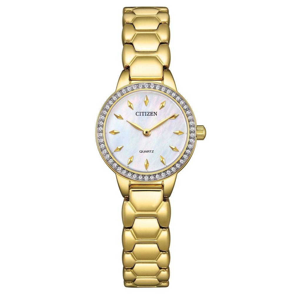 CITIZEN 星辰LADYS 簡約金色白蝶貝石英女錶 EZ7012-51D