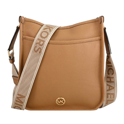 MICHAEL KORS LUISA  經典荔枝皮革寬背帶拉鍊斜背包(淺咖)