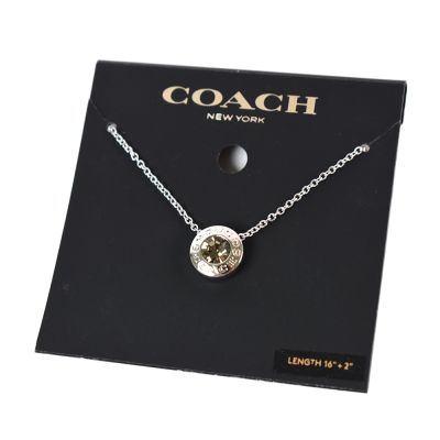 COACH 圓牌C字水鑽鎖骨鍊-銀色
