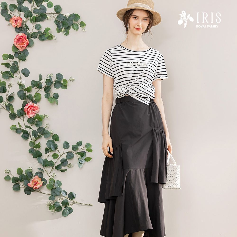 IRIS 艾莉詩-設計感不對稱拼接裙-42254 (黑色)
