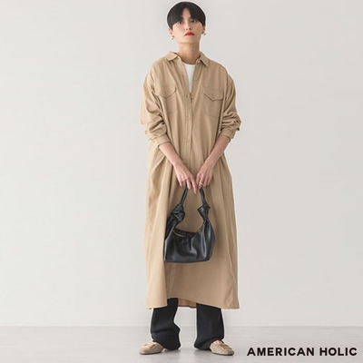 【AMERICAN HOLIC】雙口袋襯衫式長版洋裝
