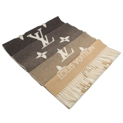 LOUIS VUITTON路易威登 LV M73675 REYKJAVIK 經典LOGO Cashmere漸層長圍巾(深棕)
