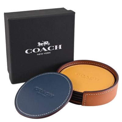 COACH 限量經典LOGO皮革杯墊5入套組
