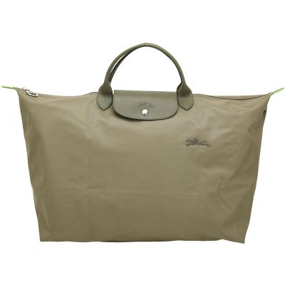 LONGCHAMP Le Pliage Green 奔馬刺繡尼龍手提旅行袋(L/朝鮮薊綠)