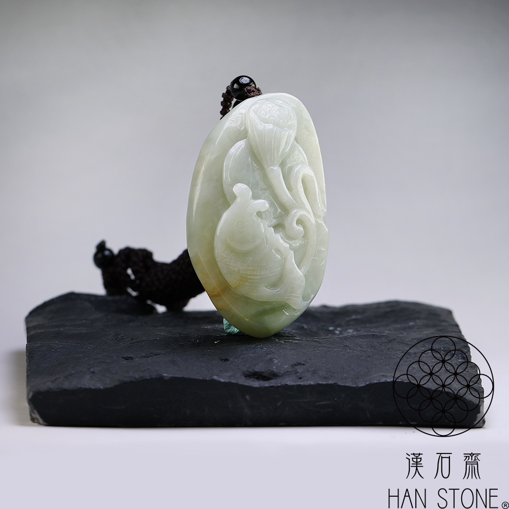 漢石齋】天然和田玉荷塘清趣玉佩吊墜青白玉(37*59*20mm) | 漢石齋