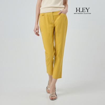 ILEY伊蕾 亮眼黃窄管棉質牛仔褲(黃；M-XL)