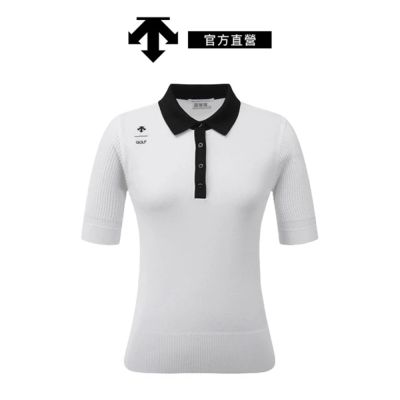【DESCENTE】GOLF 迪桑特 女士 Y領短袖高爾夫上衣 (白色)