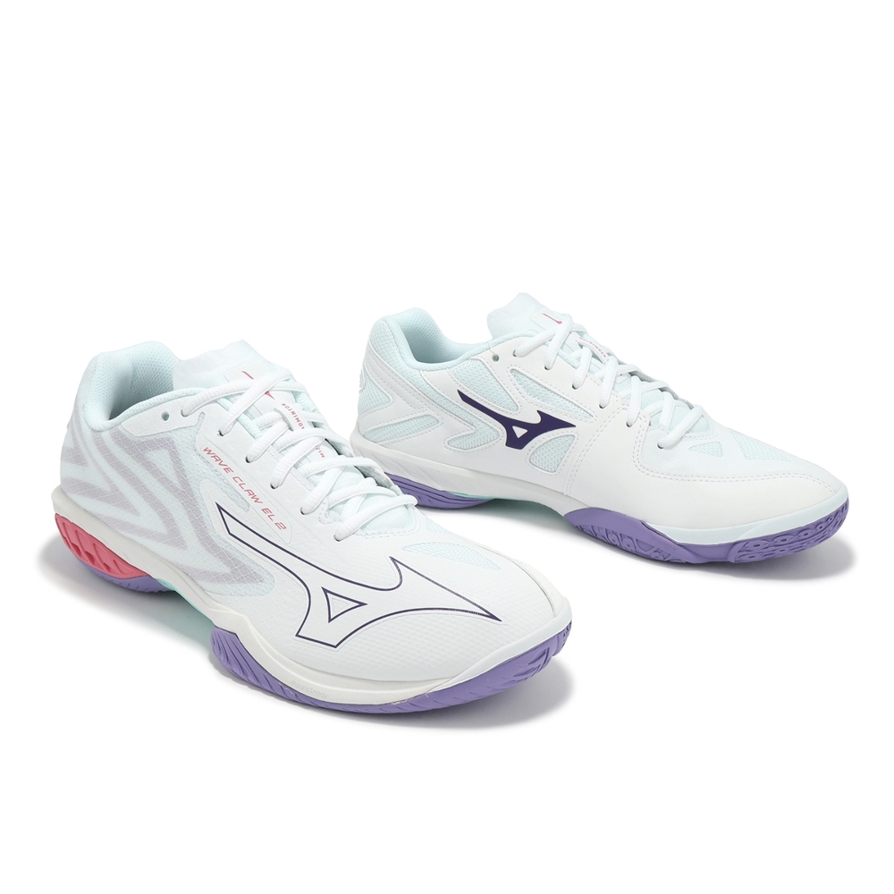 Mizuno 羽球鞋Wave Claw EL 2 男鞋女鞋寬楦白紫緩衝抓地室內運動羽排鞋