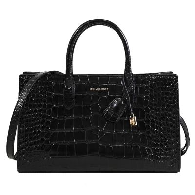MICHAEL KORS SCARLETT 浮雕LOGO鱷魚壓紋皮革鎖頭吊飾兩用包(黑)
