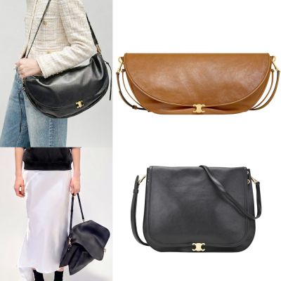 CELINE 賽琳 Soft Triomphe Besace / Halfmoon 凱旋門標誌小羊皮肩背包(2色 翻蓋包 半月包)