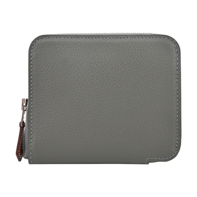 Hermes 愛馬仕 Silk In Compact Evercolor拼接Barénia小牛皮拉鍊絲巾短夾(AD海鷗灰)