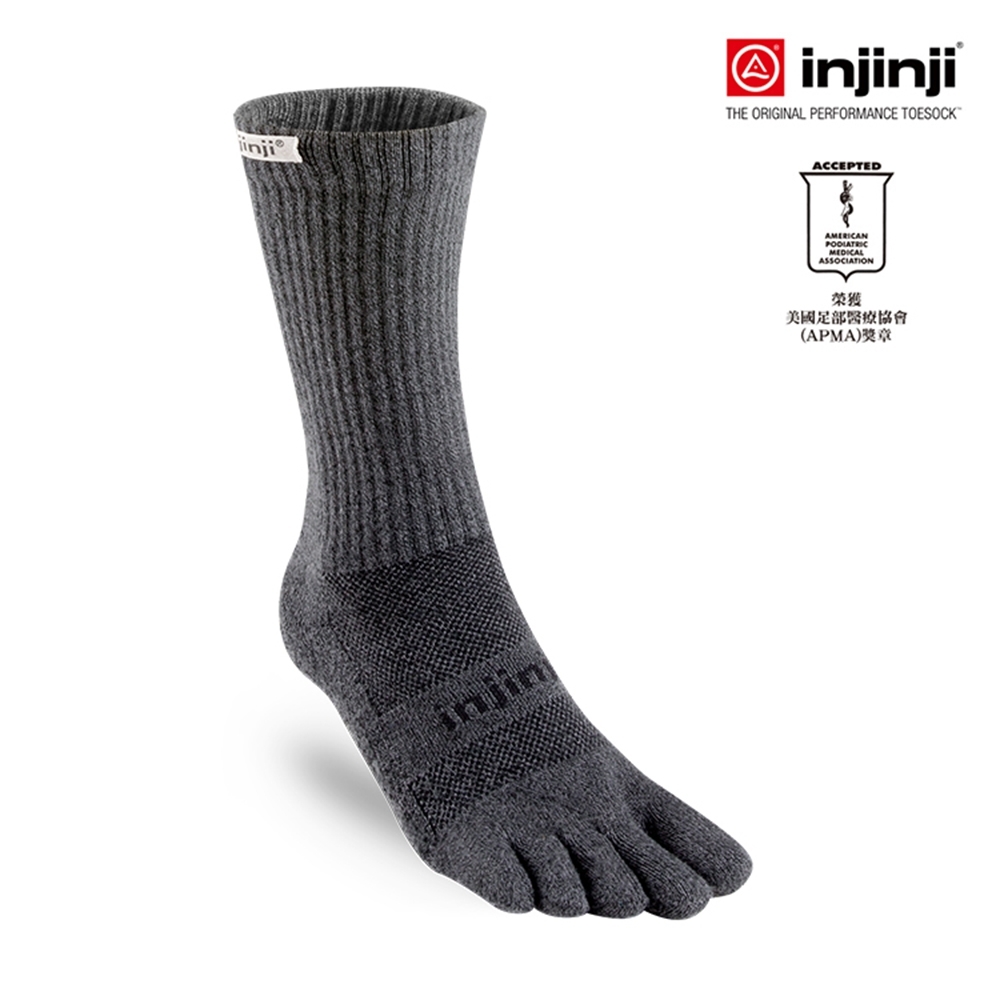 injinji TRAIL野跑避震吸排五趾中筒襪(黑色)-NAA3795|五指襪 避震 野跑 路跑 跑步專用