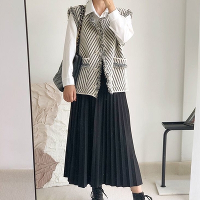 【LANNI 藍尼】現+預 流蘇針織條紋背心(OL/休閒/正式/女裝)