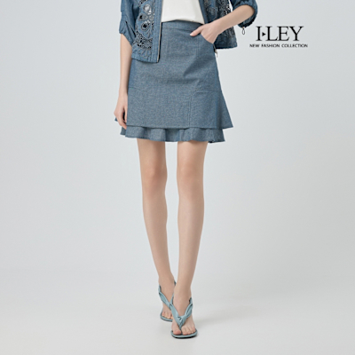 ILEY伊蕾 可愛波浪純棉短裙(藍；M-XL)