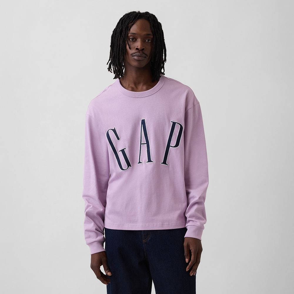 【GAP】寬版Gap Logo 短款T恤-沼澤綠/薰衣草紫(867538) (薰衣草紫)