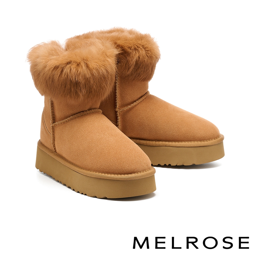 短靴 MELROSE 美樂斯 簡約溫暖毛絨牛麂皮厚底短靴－棕