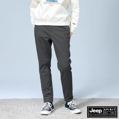 JEEP 女裝 基本款彈性斜紋布料長褲－灰色